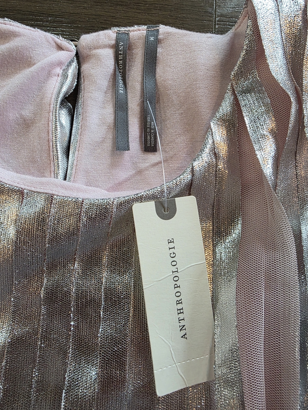 Anthropologie Pink Metallic Pleated Ruffle Blouse - Picture 5 of 10